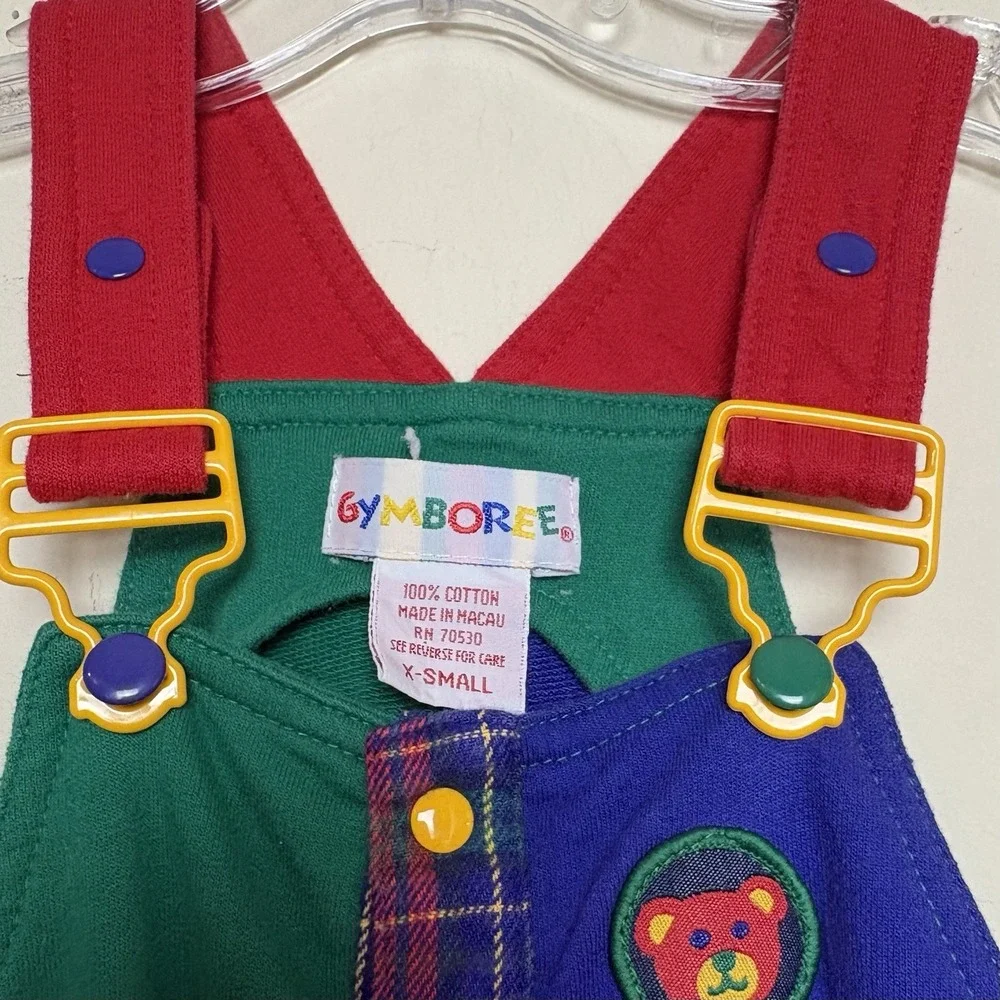 VTG Gymboree Rainbow Tag Bib Colorblock 90s Plaid Overalls X-Small 9-18 Months